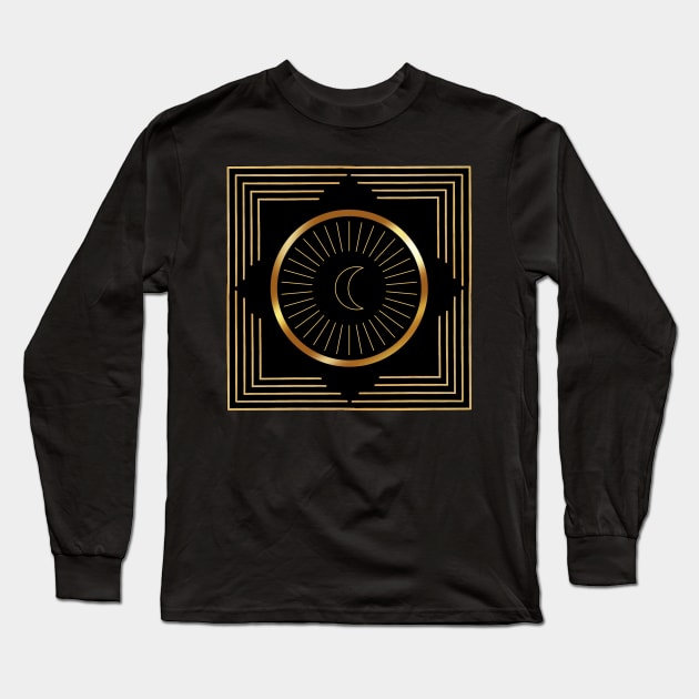 Mystic Golden Moon Circle Long Sleeve T-Shirt by ApexDesignsUnlimited